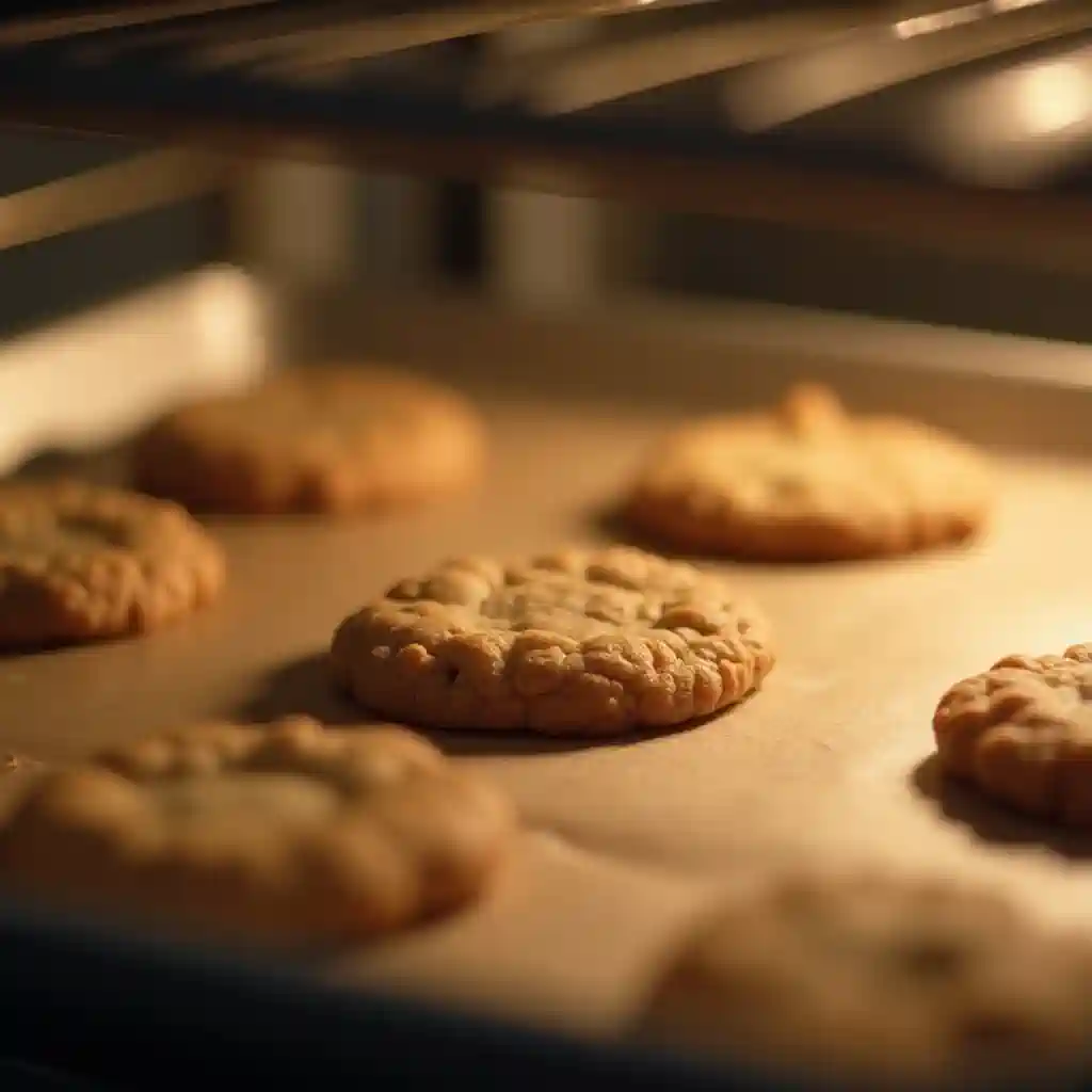 A tray of cookies being taken out of the oven.