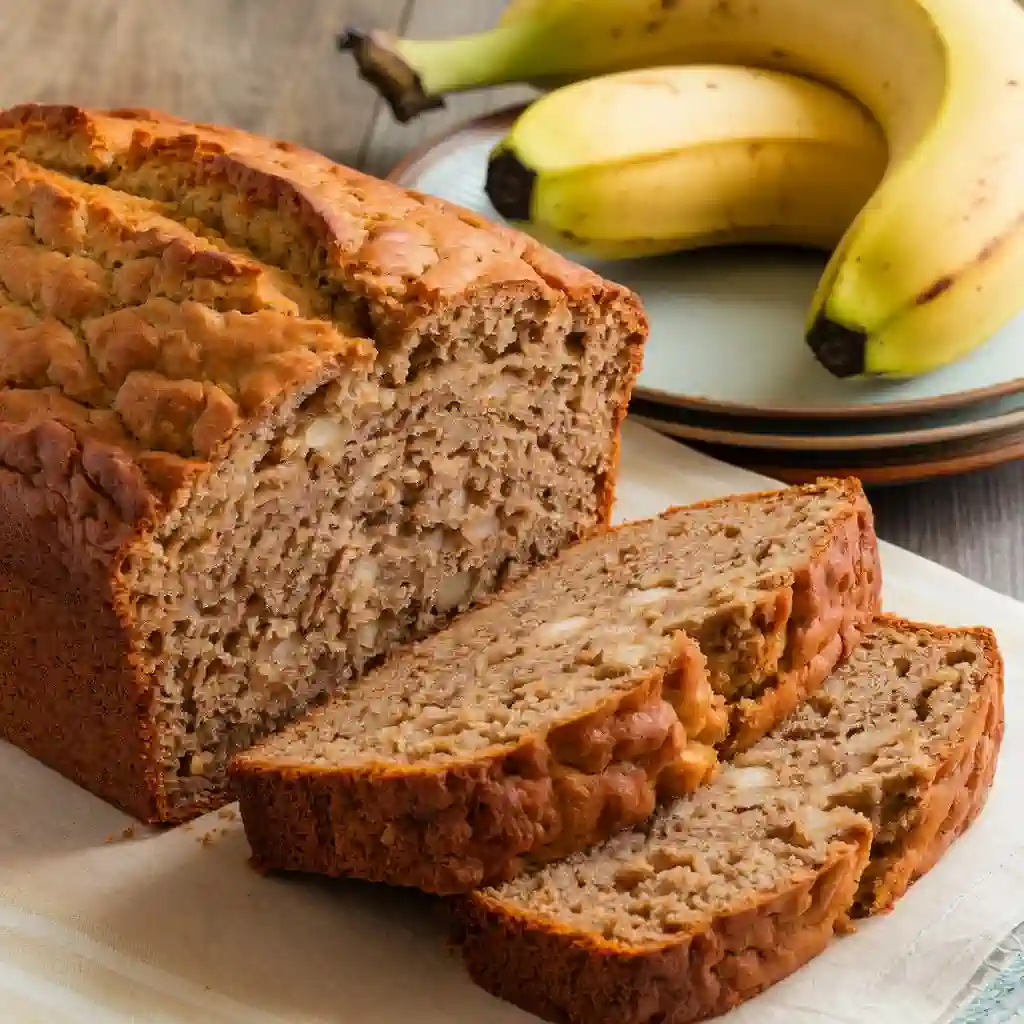 banana bread sliced withe some bananas around