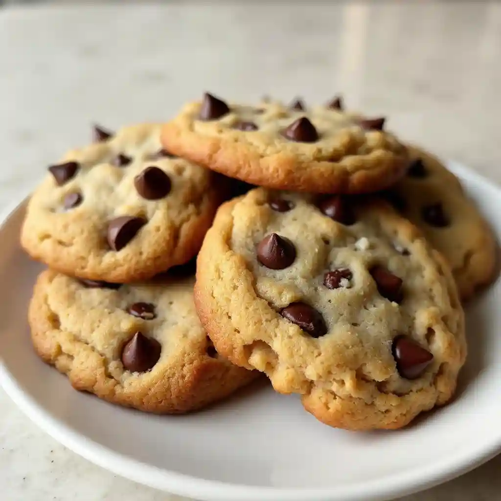 A plate of perfectly thick and chewy Nestle chocolate chip cookies.