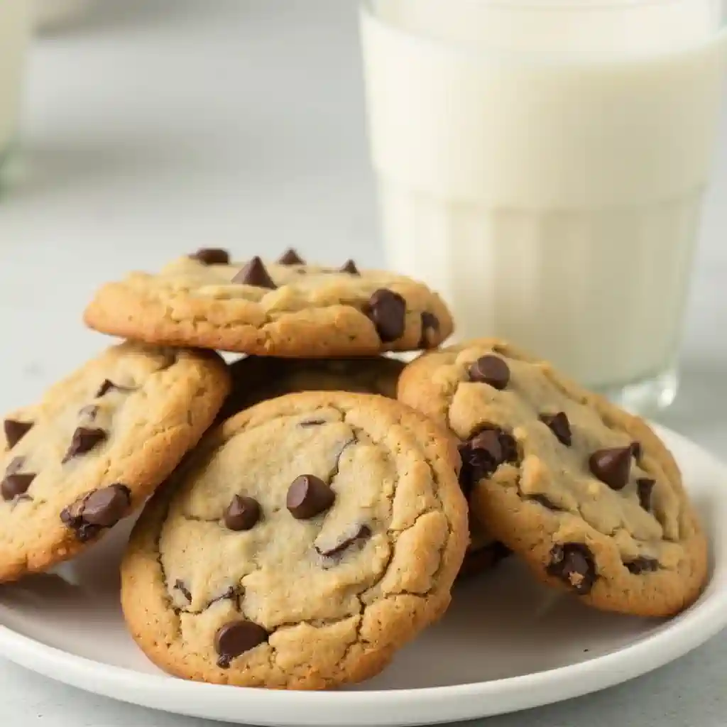 Toll House chocolate chip cookies with a glass of milk.