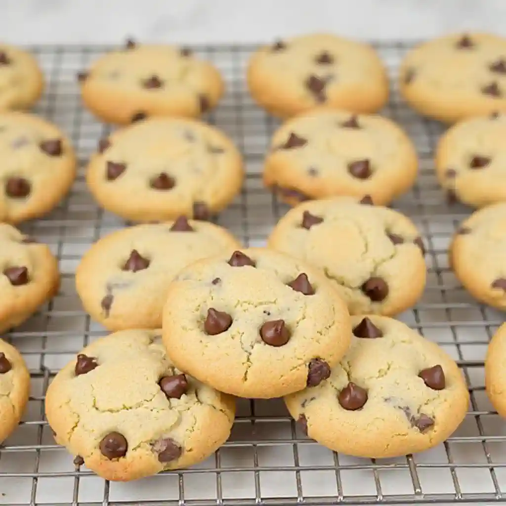 Toll House chocolate chip cookies cooling on a wire rack