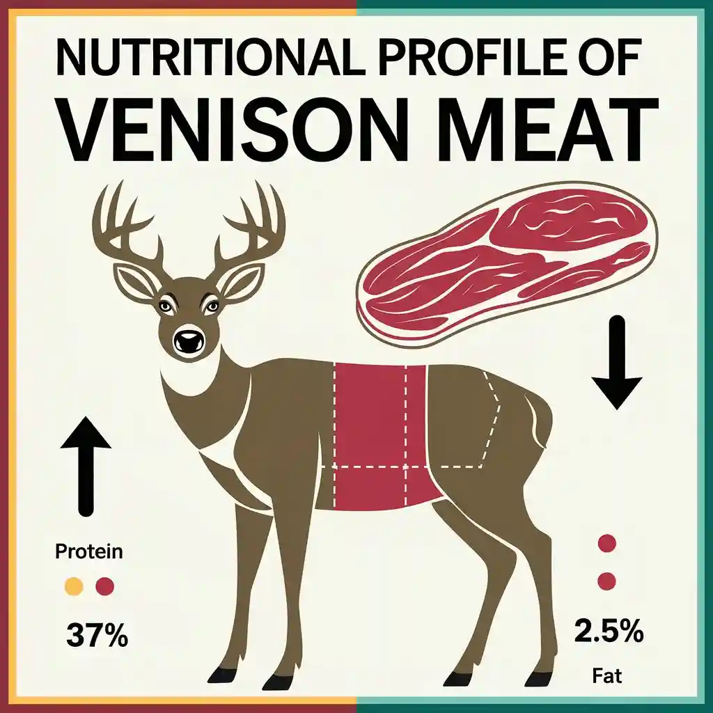 An infographic showing the nutritional profile of venison meat.