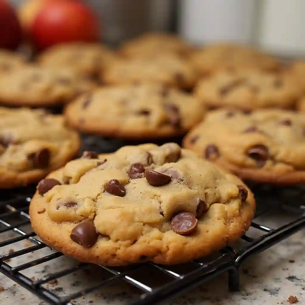 Soft and chewy apple chocolate chip cookies cooling on a wire rack