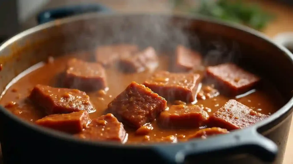 Rich and flavorful beef stew with tender meat and fresh herbs