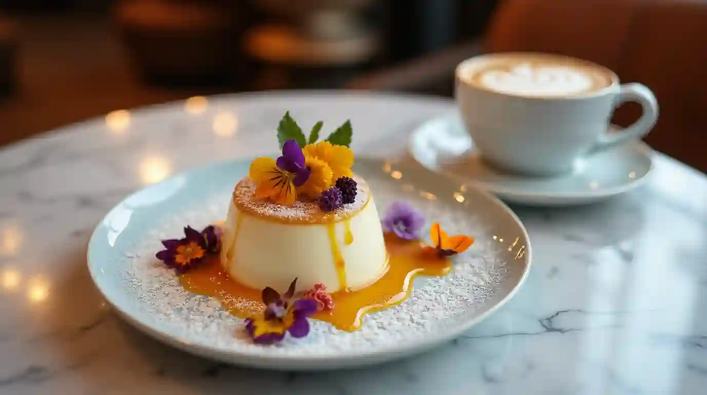 A classic panna cotta dessert topped with fresh