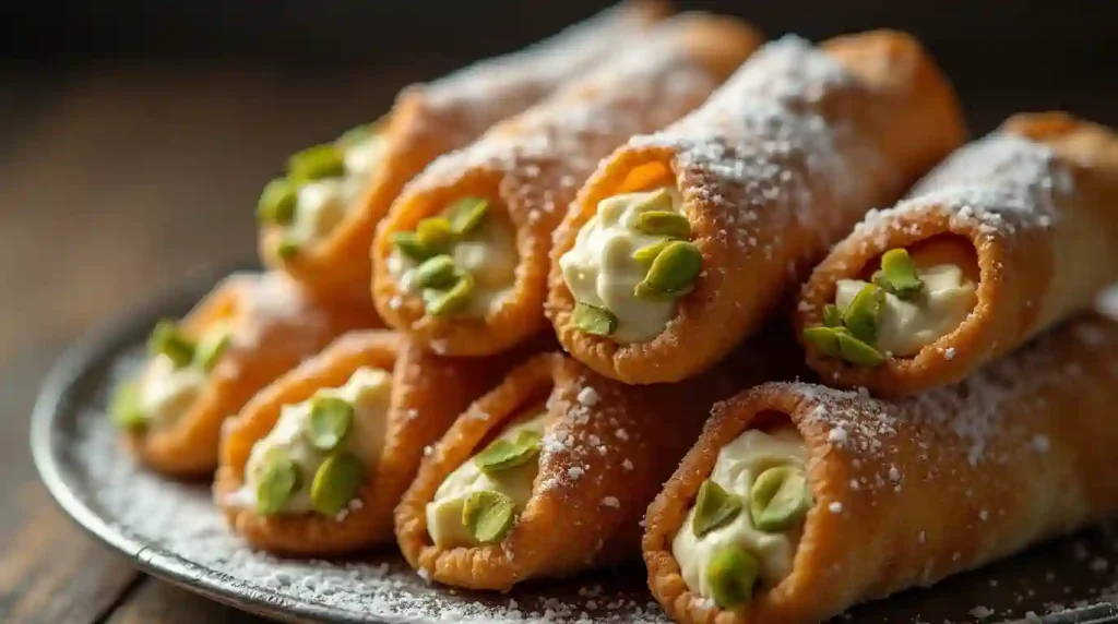 Authentic Sicilian cannoli with ricotta and pistachios