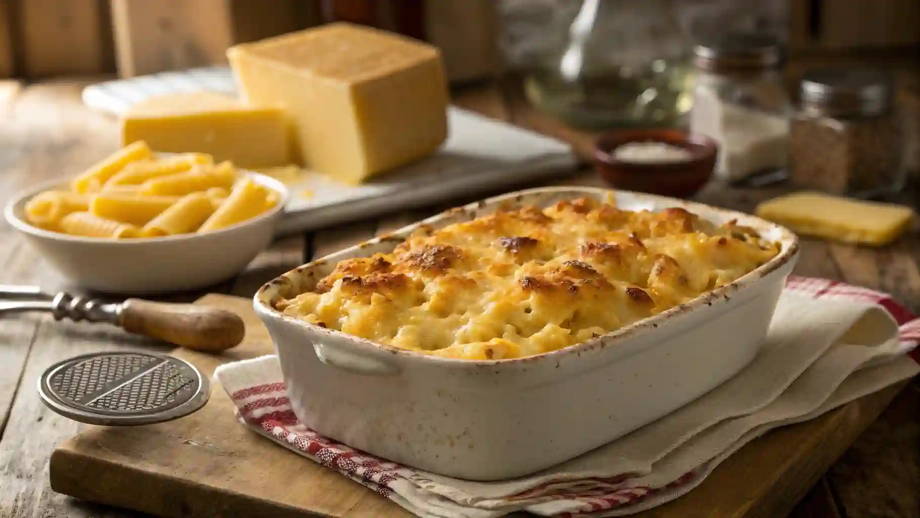 Homemade Cracker Barrel mac and cheese in baking dish