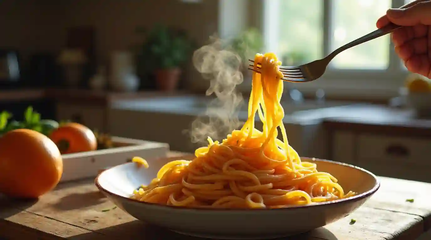 A bowl of al dente spaghetti with a fork twirling pasta
